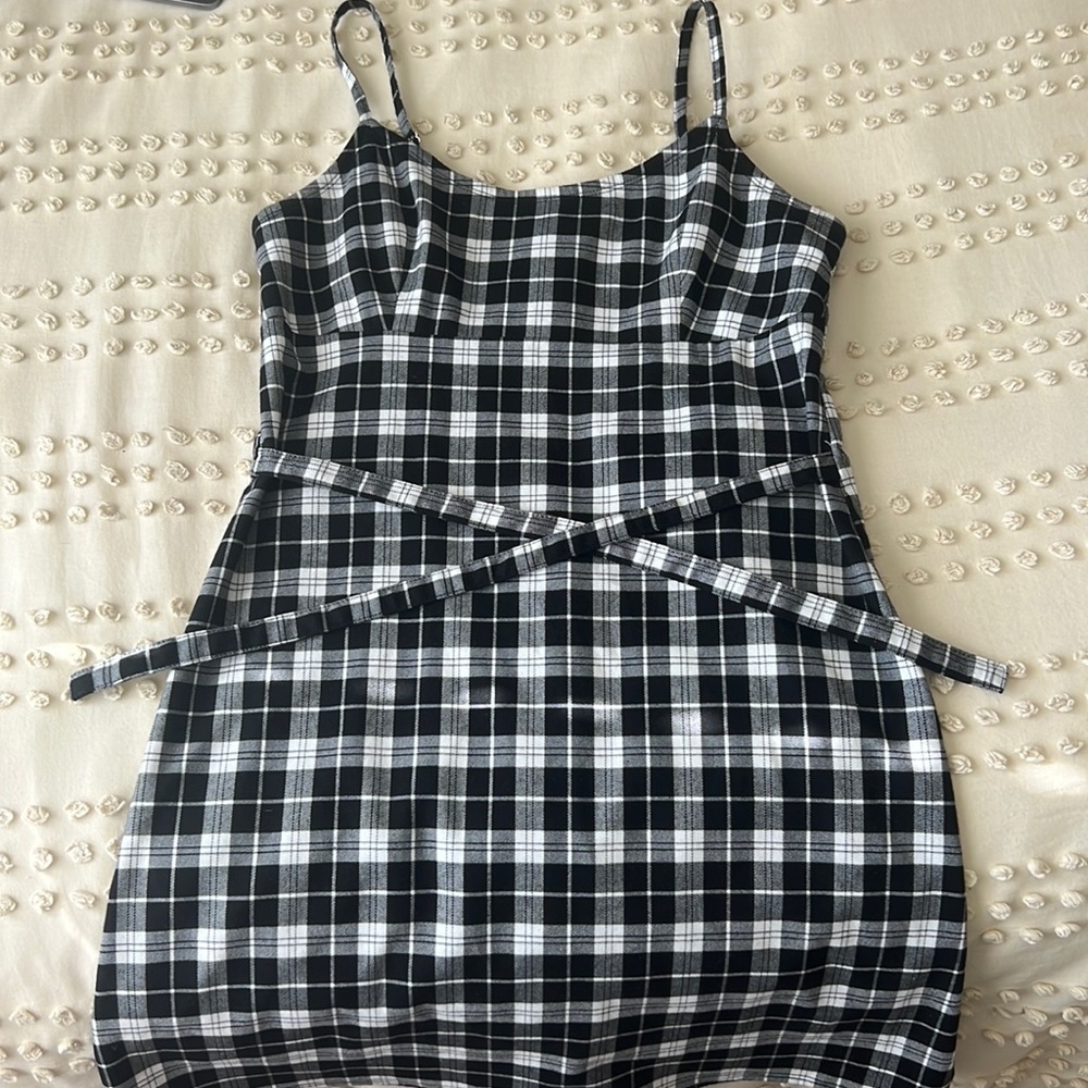brandy melville checkered black and white mini dress